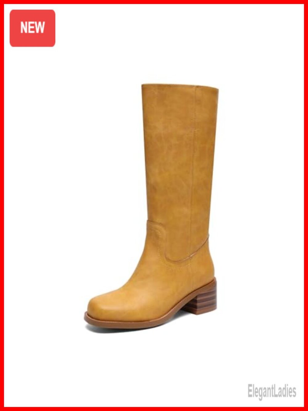 Women's Knee High Square Toe Chunky Block Heel Slip On Riding Boots